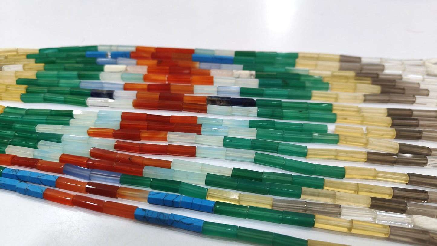 Natural Gemstones Multi Color Tube Pipe Shape Briolette 5x15mm Beads Sold per strand 14 Inch Long Great Quality beads Choose Design