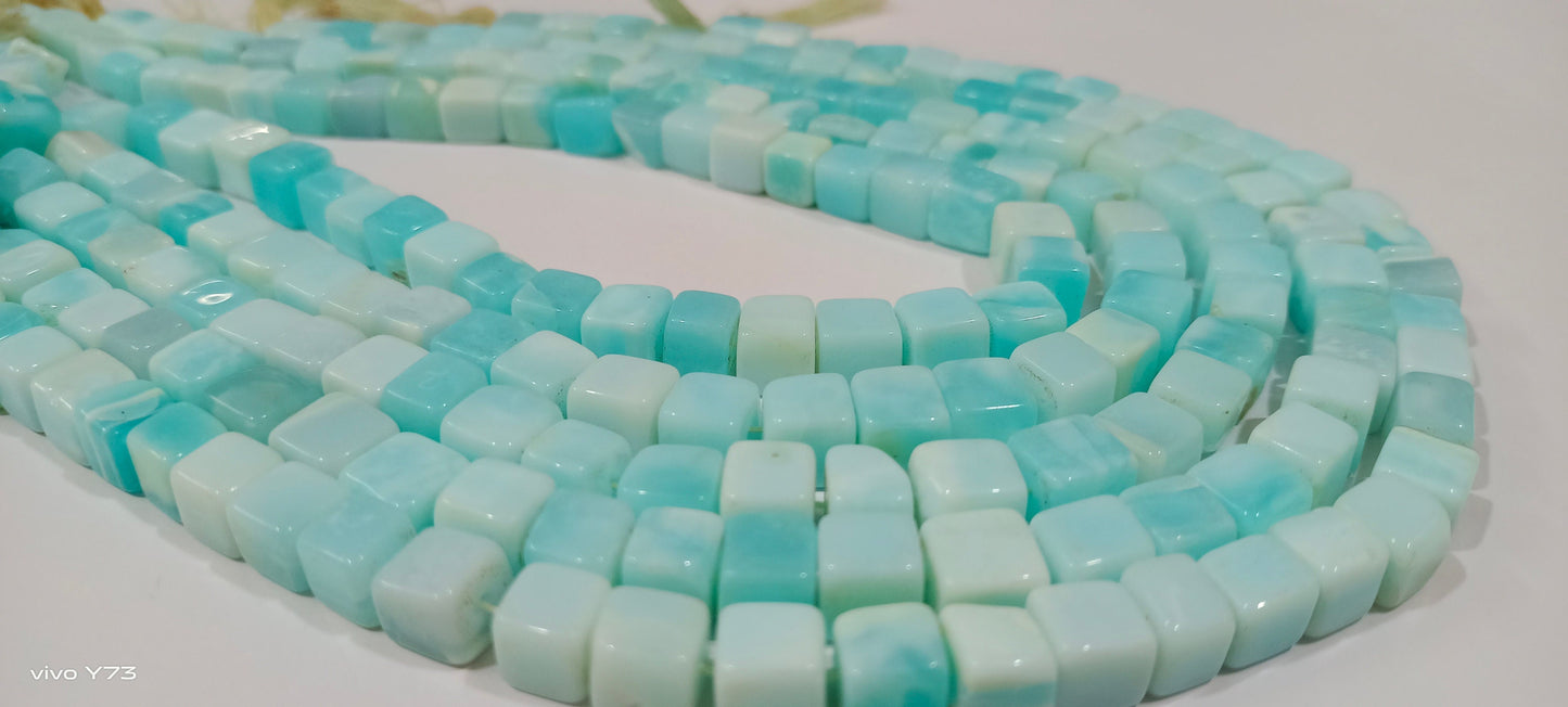 Natural Blue Opal Smooth Cut Box Beads 7-8mm Smooth Cube Box Shape Beads Strand 14 Inches Long Wholesale Prices