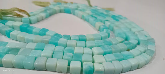 Natural Blue Opal Smooth Cut Box Beads 7-8mm Smooth Cube Box Shape Beads Strand 14 Inches Long Wholesale Prices