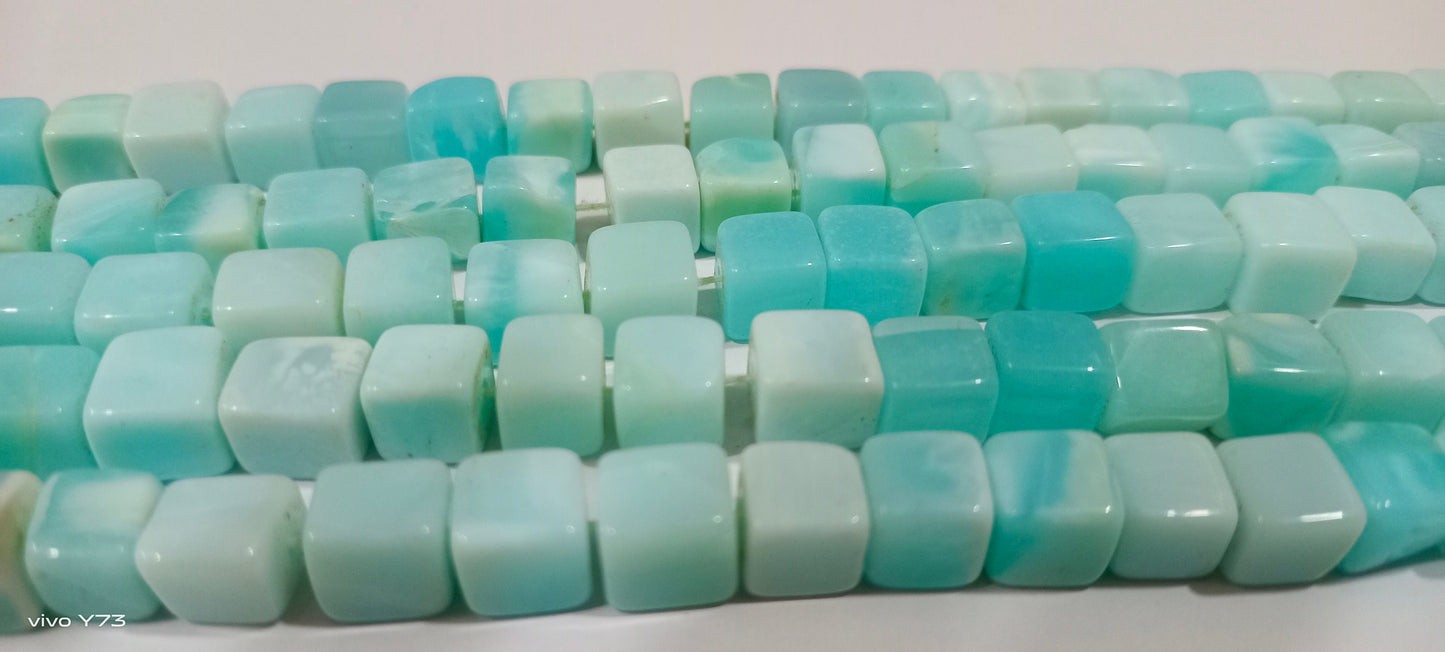Natural Blue Opal Smooth Cut Box Beads 7-8mm Smooth Cube Box Shape Beads Strand 14 Inches Long Wholesale Prices