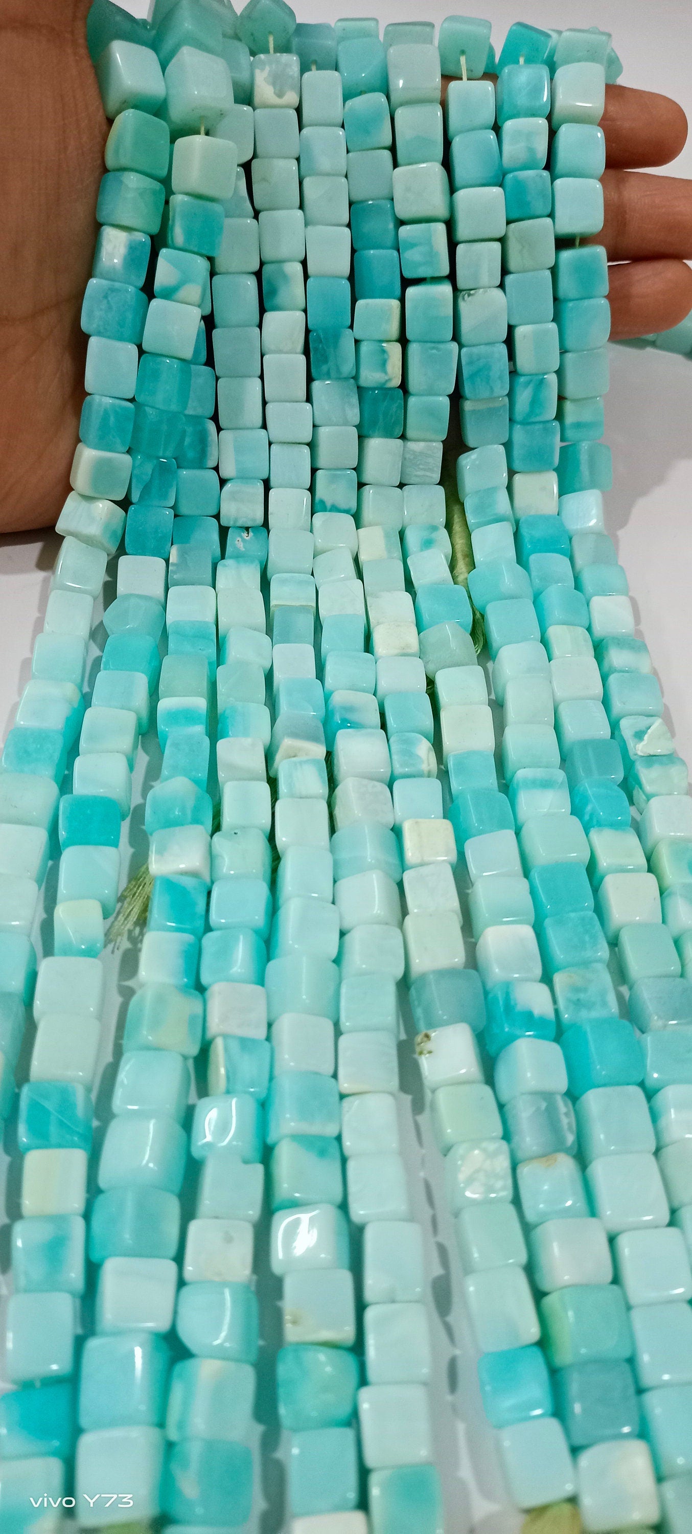 Natural Blue Opal Smooth Cut Box Beads 7-8mm Smooth Cube Box Shape Beads Strand 14 Inches Long Wholesale Prices