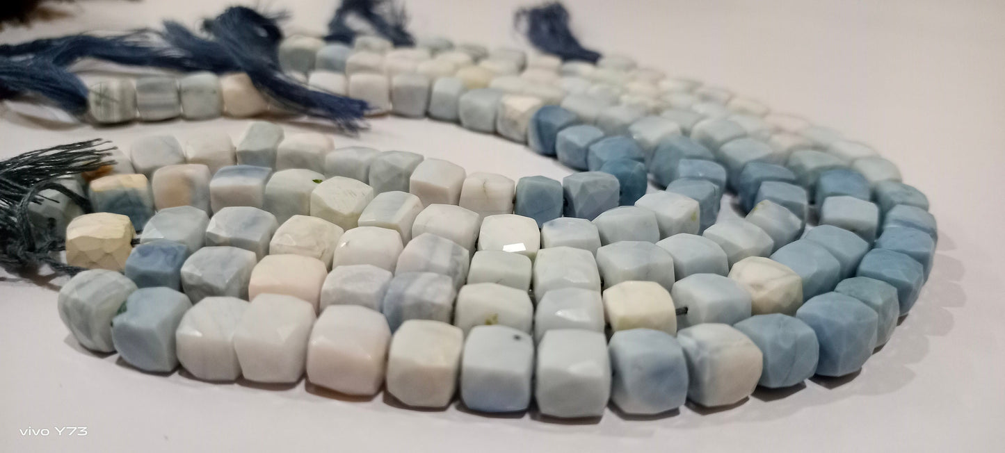 Natural Blue Opal Cube Shape Beads Shaded Blue Opal Faceted 3D Box 7-8mm Beads Strand 14 inch Semi Precious Beads ,Wholesale Price