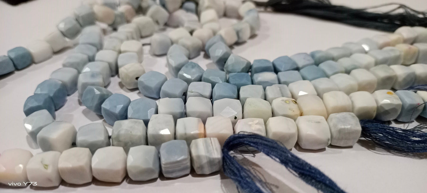 Natural Blue Opal Cube Shape Beads Shaded Blue Opal Faceted 3D Box 7-8mm Beads Strand 14 inch Semi Precious Beads ,Wholesale Price