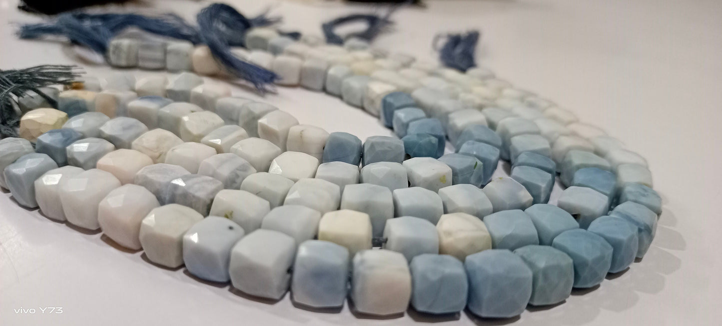 Natural Blue Opal Cube Shape Beads Shaded Blue Opal Faceted 3D Box 7-8mm Beads Strand 14 inch Semi Precious Beads ,Wholesale Price