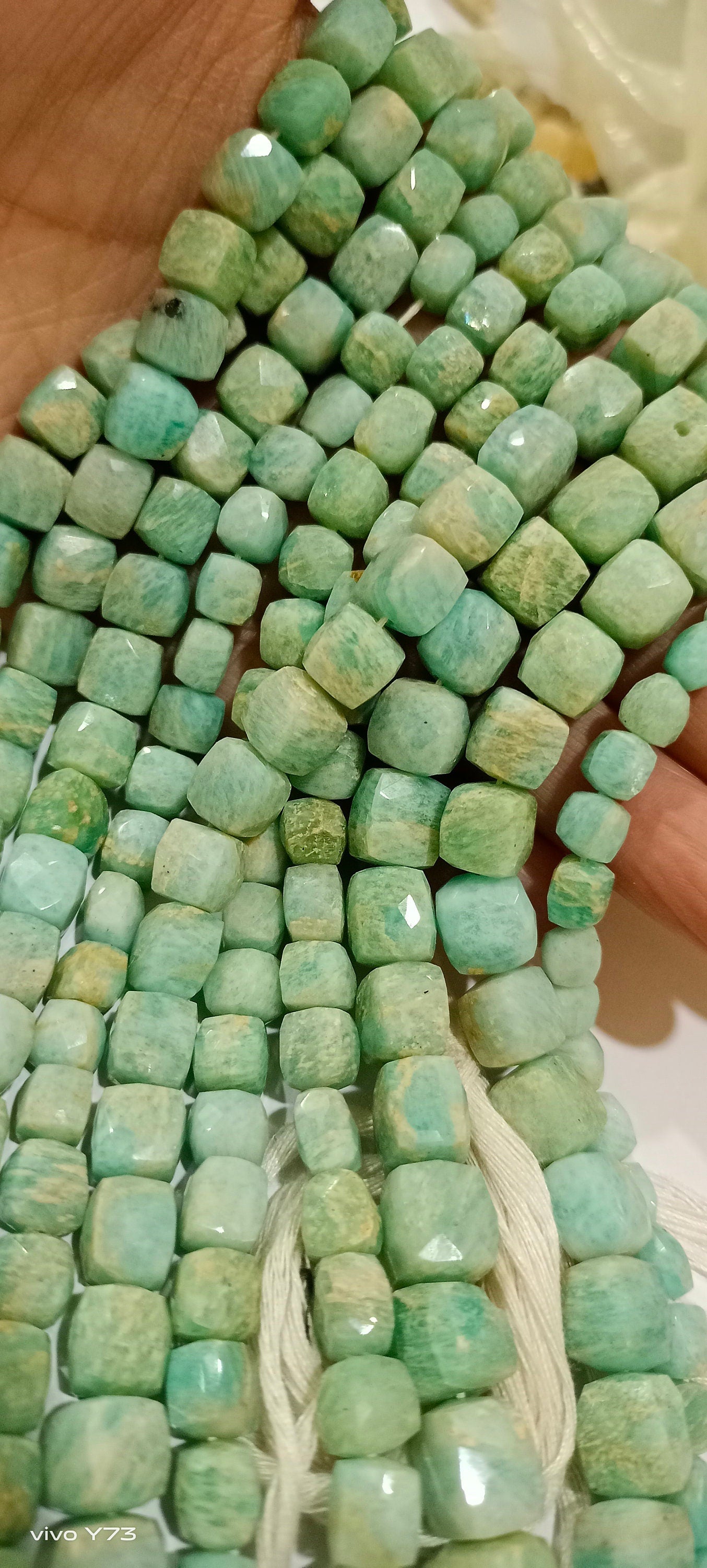 Natural Amazonite Faceted Cut Box Shape Beads 6 to 8mm Cube Shape Beads Strand 14 Inches Long Wholesale Price