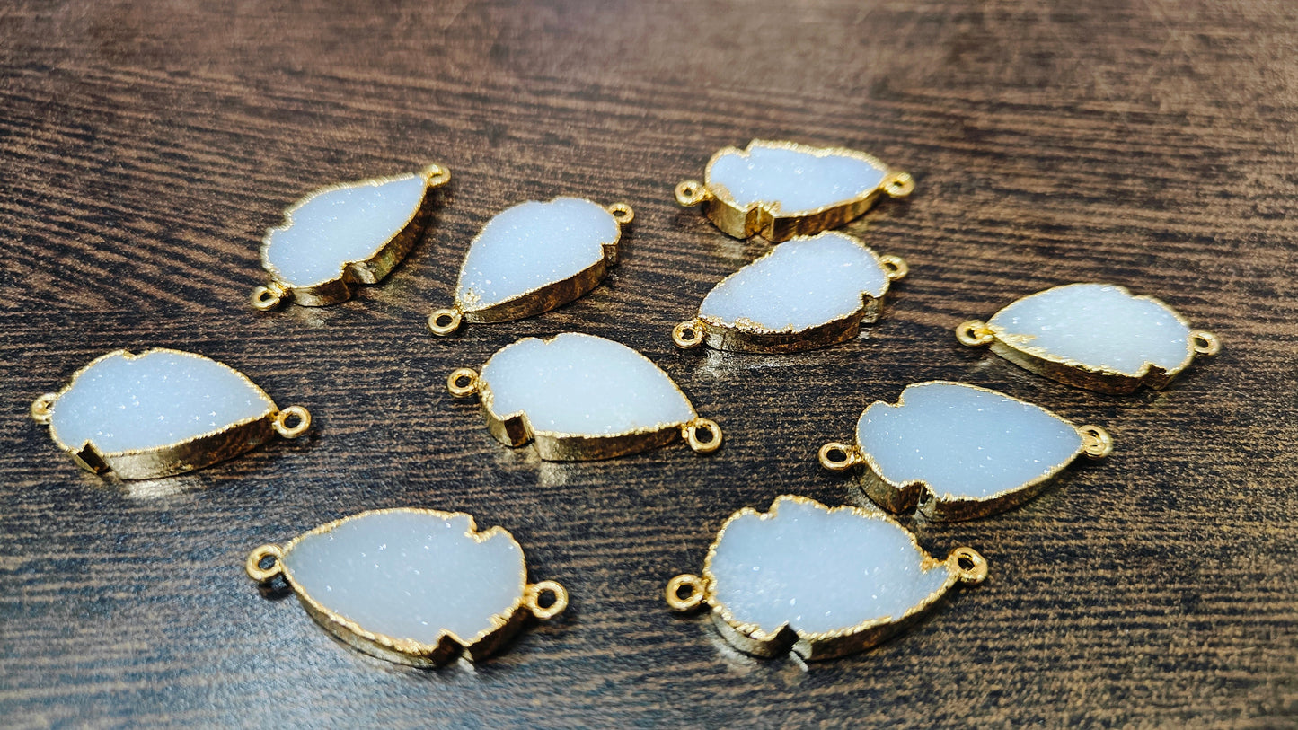Natural White Druzy Arrowhead Connector Double Loop Gold Electroplated Stunning druzy drusy clover Arrowhead Charm 30 to 40mm sold per piece