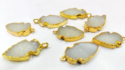 Natural White Druzy Gemstone Arrowhead Size 30x15mm Cabochon Connectors Single Loop Bezel Charm pendant Gold Electroplated sold per piece
