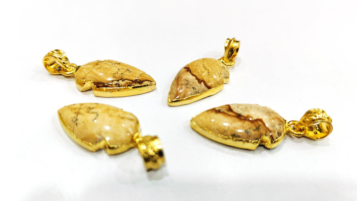 Natural Gemstones Arrowhead Charm Pendant Connectors Size 30 to 40mm 22kt gold Electroplated Pendants sold per piece Choose Stone