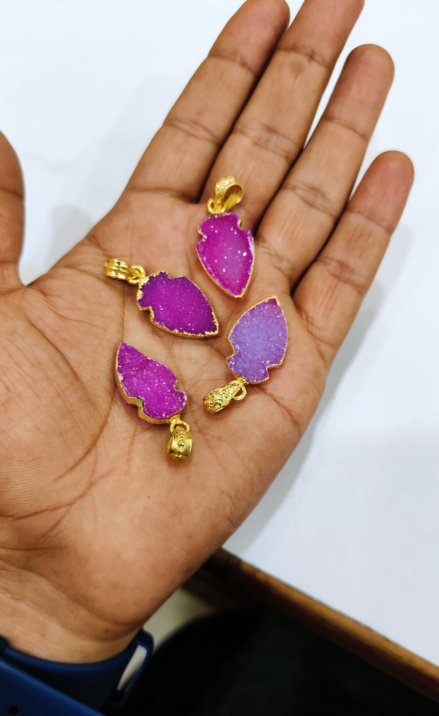 Natural Gemstones Arrowhead Charm Pendant Connectors Size 30 to 40mm 22kt gold Electroplated Pendants sold per piece Choose Stone