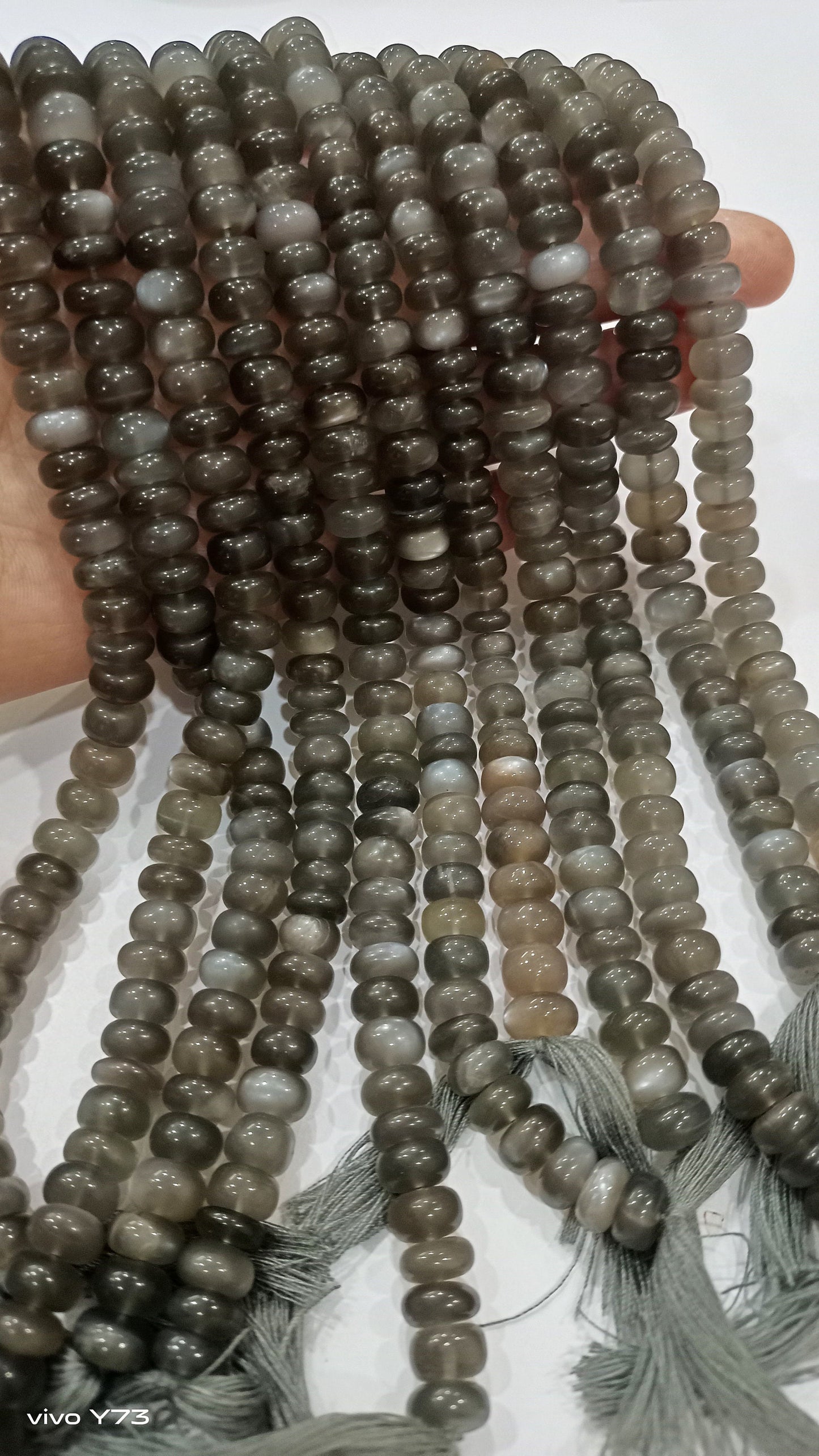 Natural Grey Moonstone Rondelle Plain  8mm Gemstone Beads Sold Per Strand 8 Inches Long Great Quality Wholesale Beads