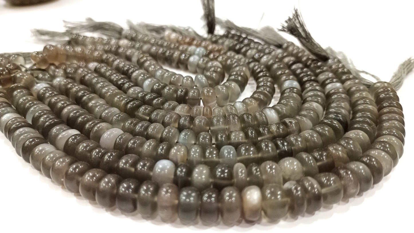 Natural Grey Moonstone Rondelle Plain  8mm Gemstone Beads Sold Per Strand 8 Inches Long Great Quality Wholesale Beads