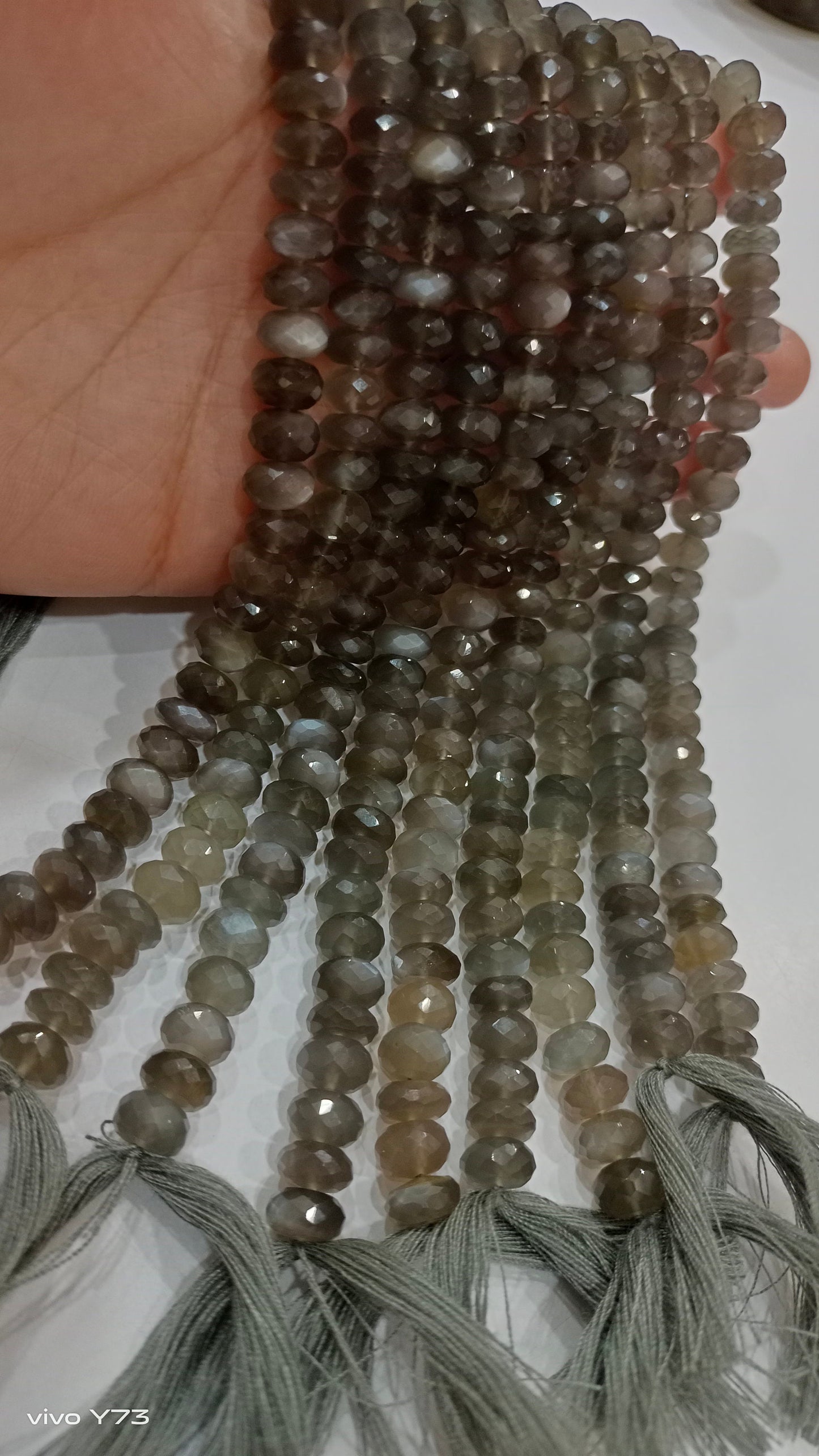 Natural Grey Moonstone Rondelle Faceted 8mm Gemstone Beads Sold Per Strand 8 Inches Long Great Quality Wholesale Beads