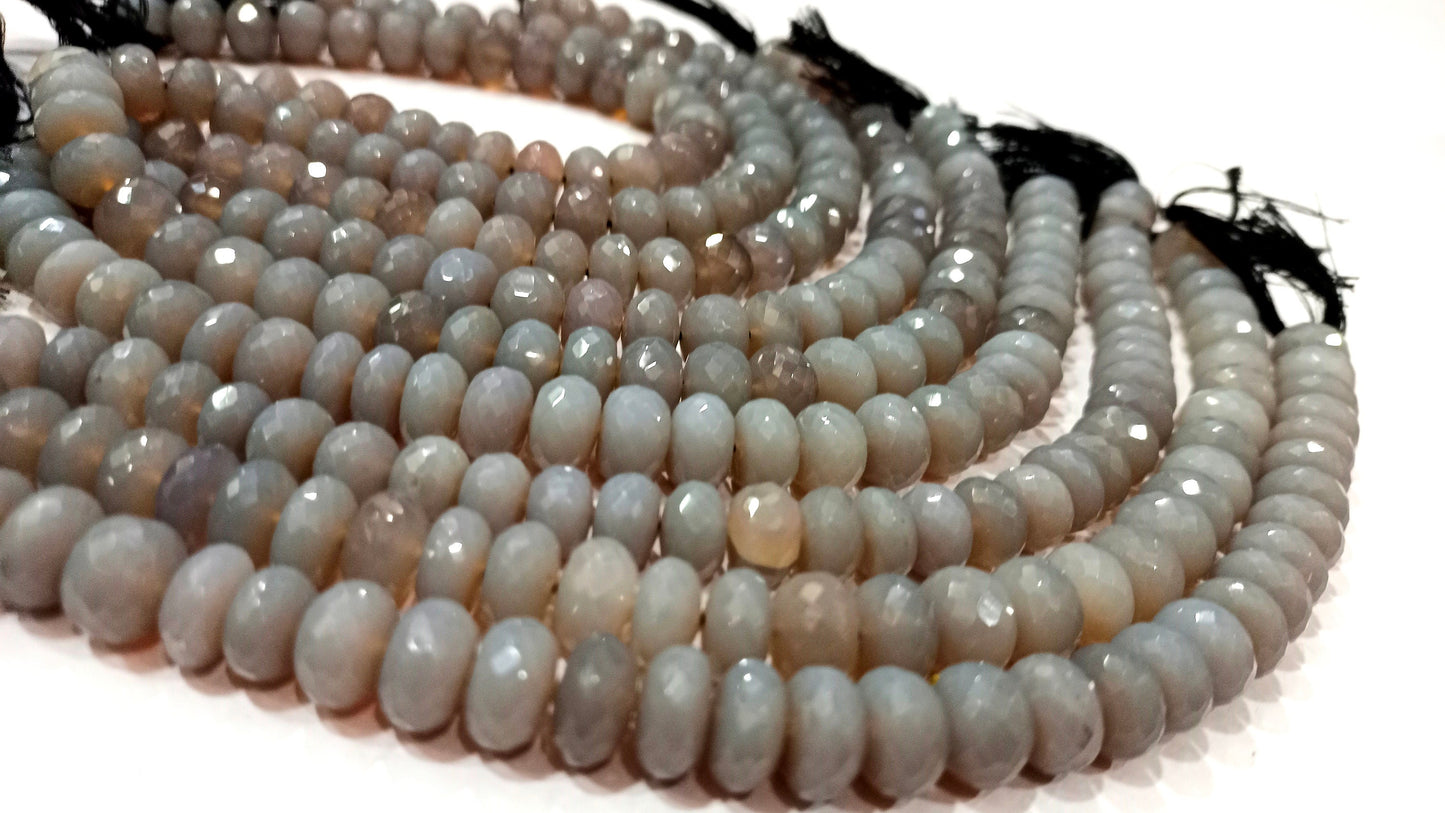 Natural Grey Chalcedony Rondelle Faceted  9 to 12 mm Gemstone Beads Sold Per Strand 8 Inches Long Great Quality Wholesale Beads