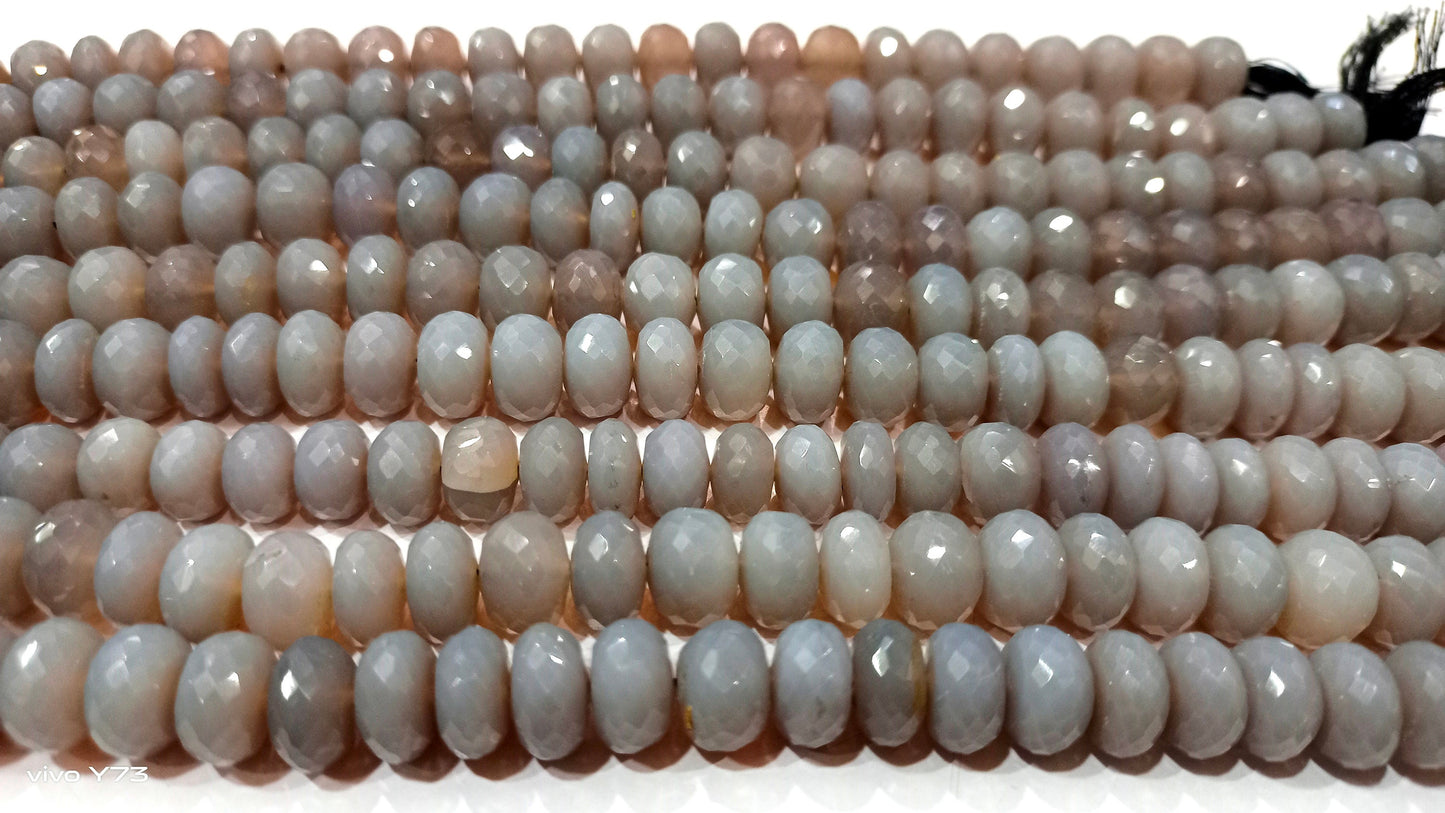 Natural Grey Chalcedony Rondelle Faceted  9 to 12 mm Gemstone Beads Sold Per Strand 8 Inches Long Great Quality Wholesale Beads