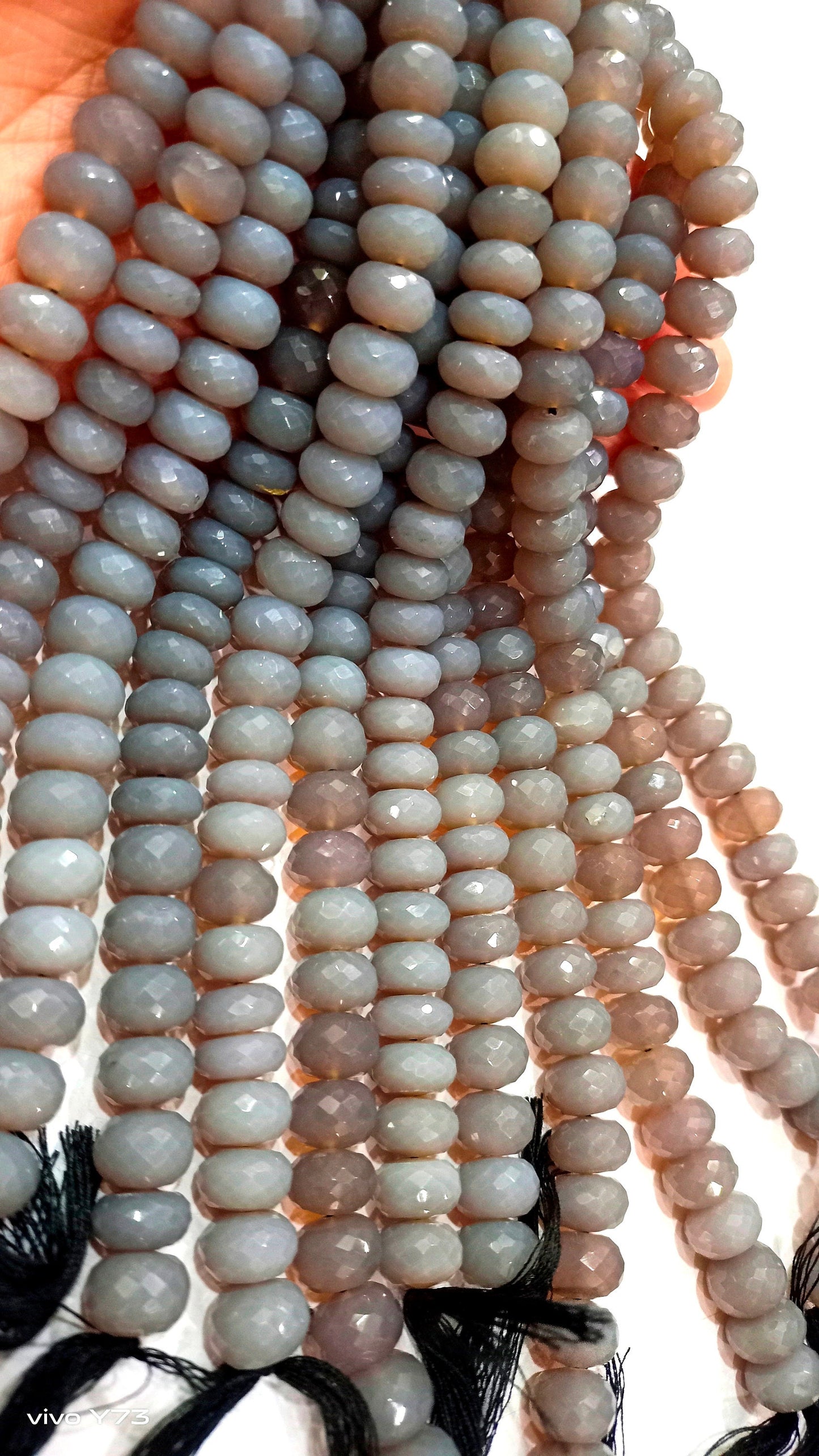 Natural Grey Chalcedony Rondelle Faceted  9 to 12 mm Gemstone Beads Sold Per Strand 8 Inches Long Great Quality Wholesale Beads