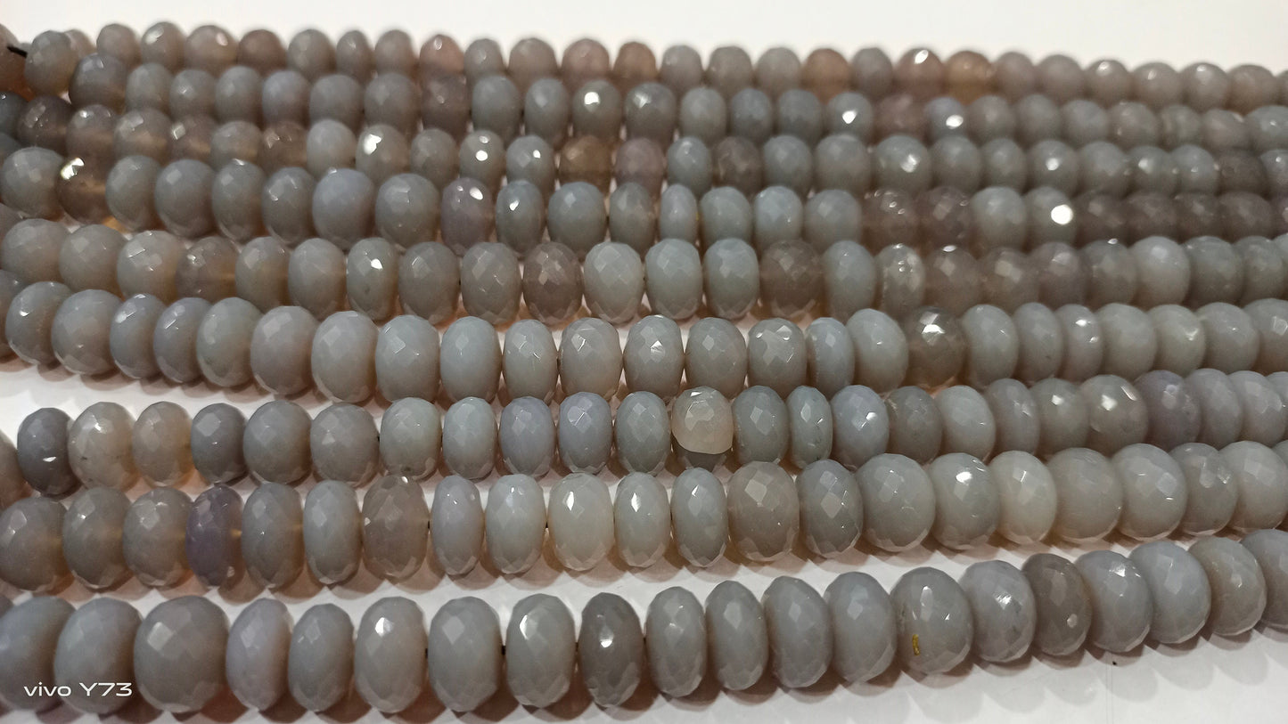 Natural Grey Chalcedony Rondelle Faceted  9 to 12 mm Gemstone Beads Sold Per Strand 8 Inches Long Great Quality Wholesale Beads