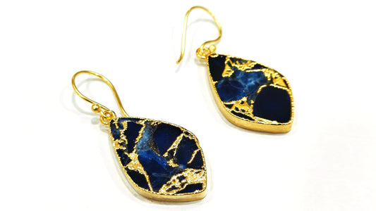 Lapis Lazuli Mohave Turquoise 18 Kt Gold Electroplated Earrings  Handmade Gemstones Dangle Jewellery