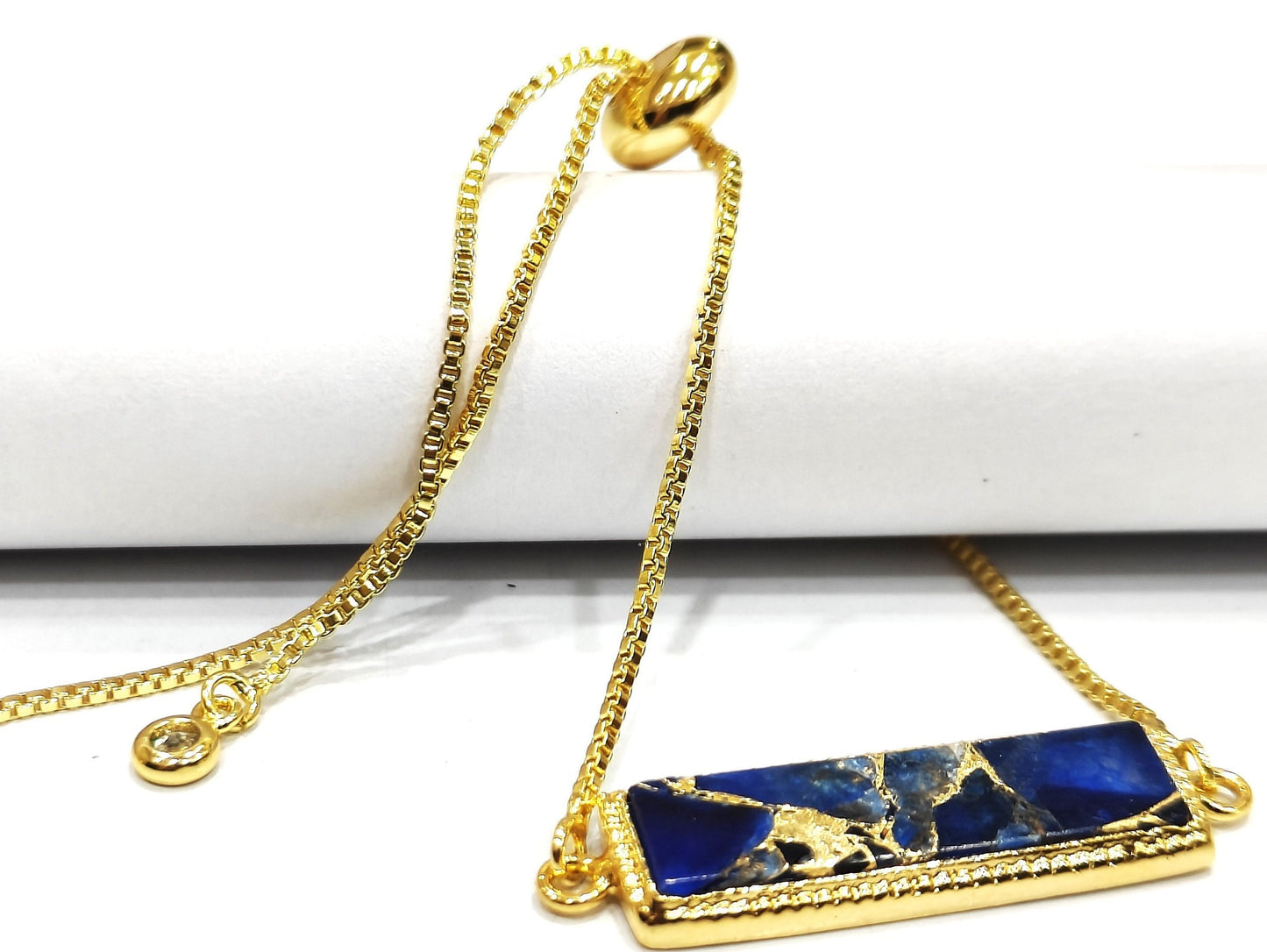 Lapis Lazuli Mohave Copper Turquoise 18Kt Gold Plated Bracelet Adjustable Chain Bracelet Jewellery with CZ bezels and other Accessories
