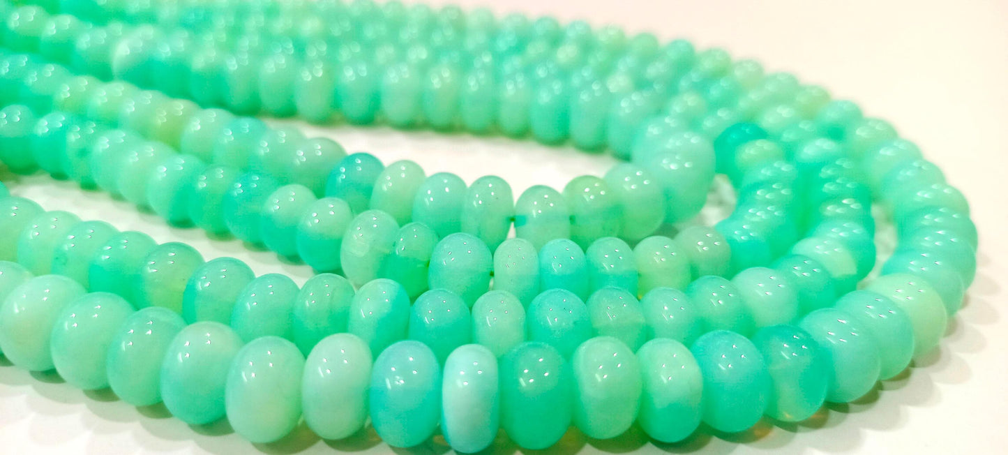Natural Peruvian Green Chalcedony Rondelle Plain Smooth 8-9mm Beads Jewelry Making Gemstone beads Sold Per Strand 8 Inches Long