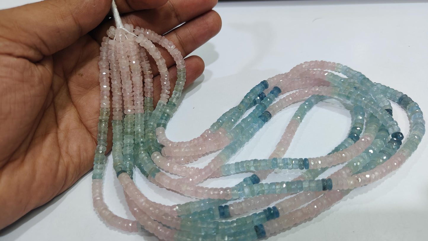 Natural Multi Aquamarine Morganite Rondelle Faceted 4to6mm Gemstone Beads Strand 9.5 inch long High Quality Wholesale Prices