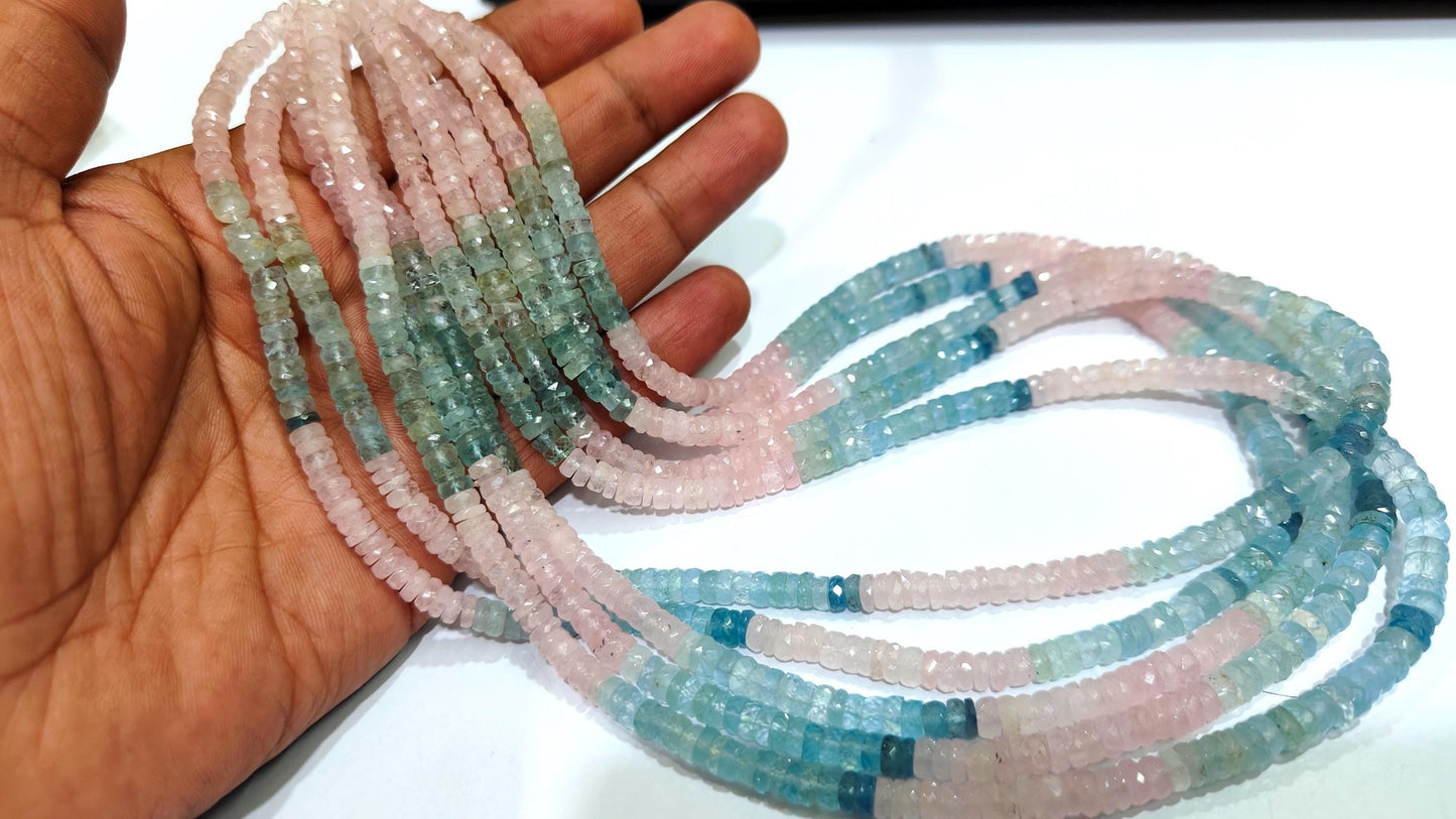 Natural Multi Aquamarine Morganite Rondelle Faceted 4to6mm Gemstone Beads Strand 9.5 inch long High Quality Wholesale Prices