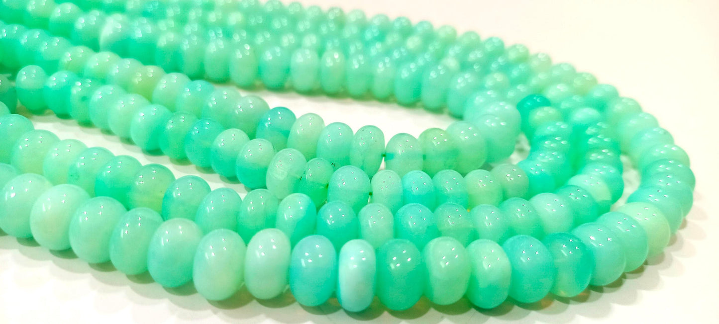 Natural Peruvian Green Chalcedony Rondelle Plain Smooth 8-9mm Beads Jewelry Making Gemstone beads Sold Per Strand 8 Inches Long