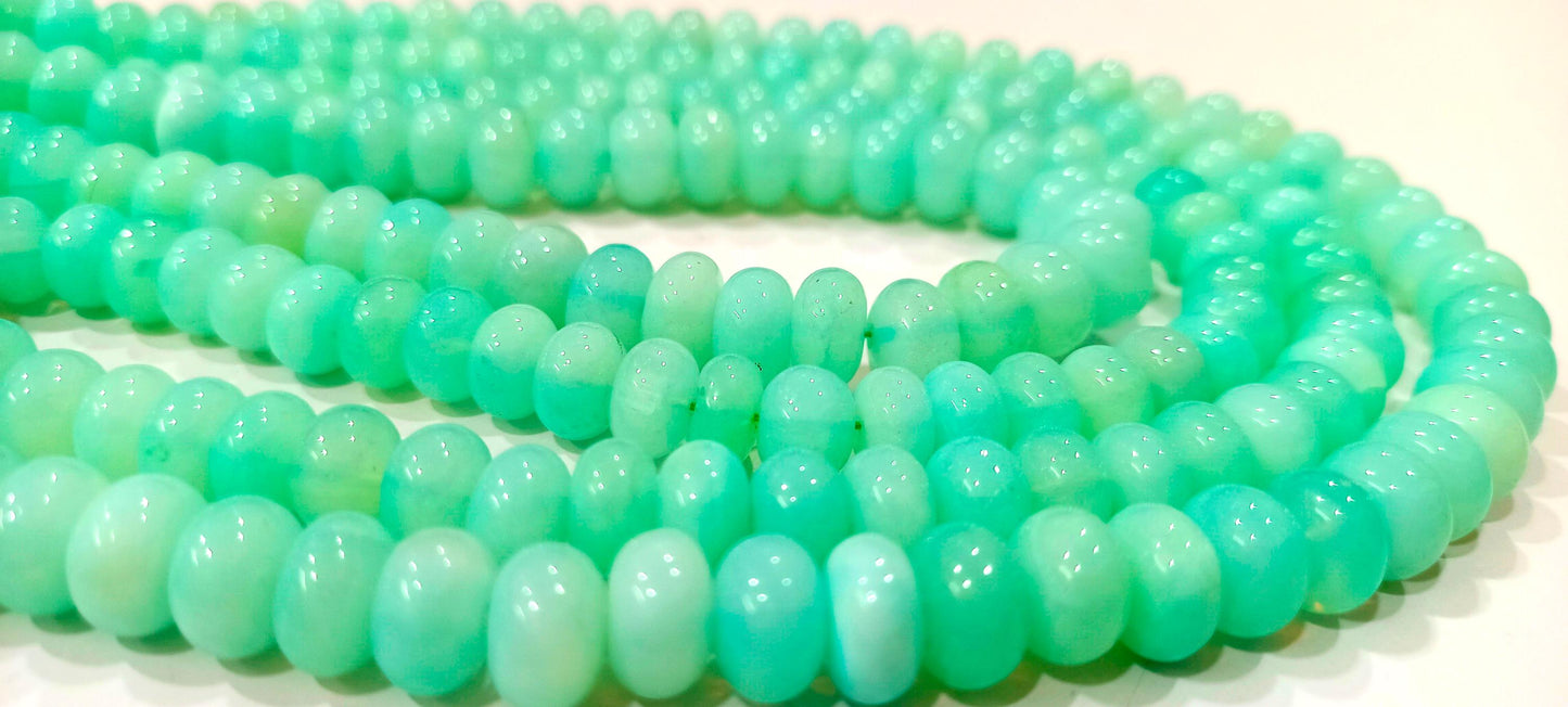 Natural Peruvian Green Chalcedony Rondelle Plain Smooth 8-9mm Beads Jewelry Making Gemstone beads Sold Per Strand 8 Inches Long