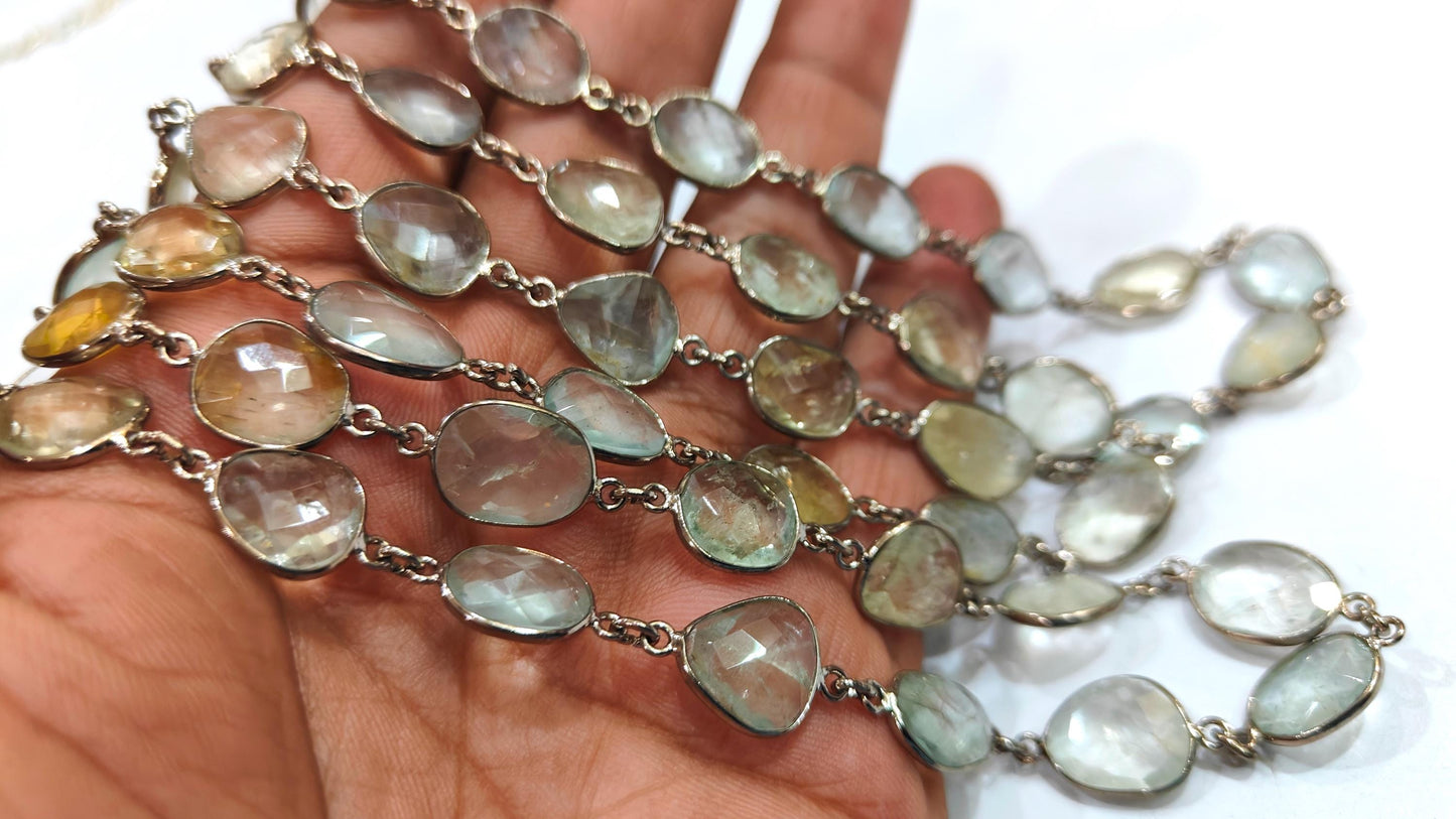 Natural Multi Aquamarine Briolette Connector Chain Free Shape Bezel  Chain 12 to 15 mm Gemstone Handmade Chain sold per foot
