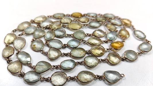Natural Multi Aquamarine Briolette Connector Chain Free Shape Bezel  Chain 12 to 15 mm Gemstone Handmade Chain sold per foot