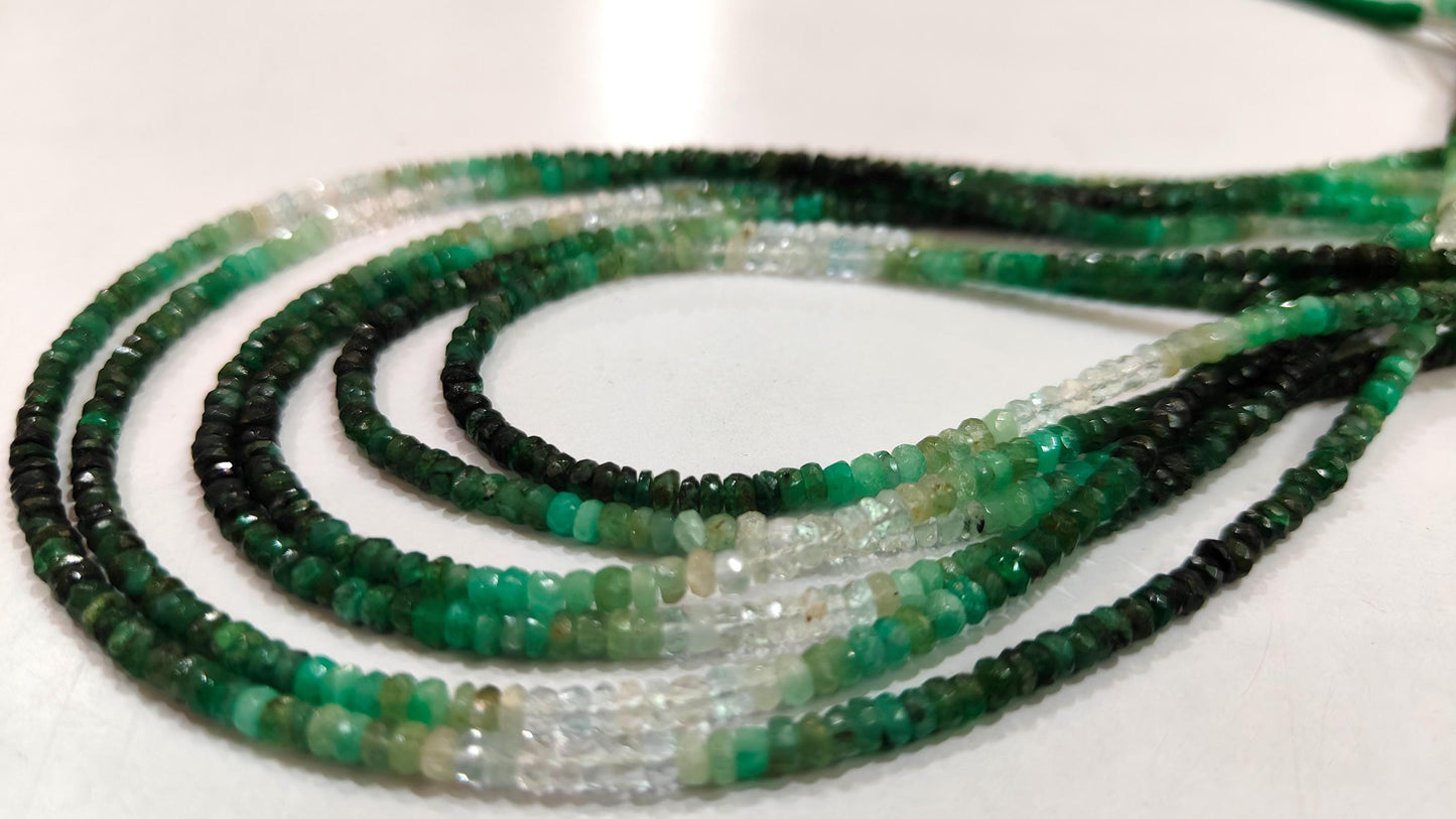 Natural Emerald Shaded Rondelle Faceted Beads Genuine Untreated Emerald 3-4mm Beads Strand 8 inch long