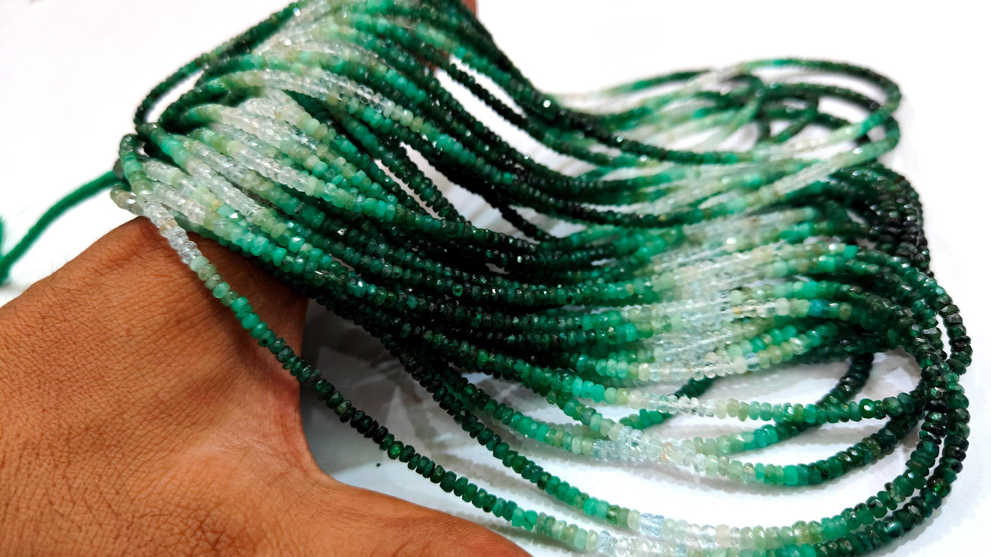 Natural Emerald Shaded Rondelle Faceted Beads Genuine Untreated Emerald 3-4mm Beads Strand 8 inch long