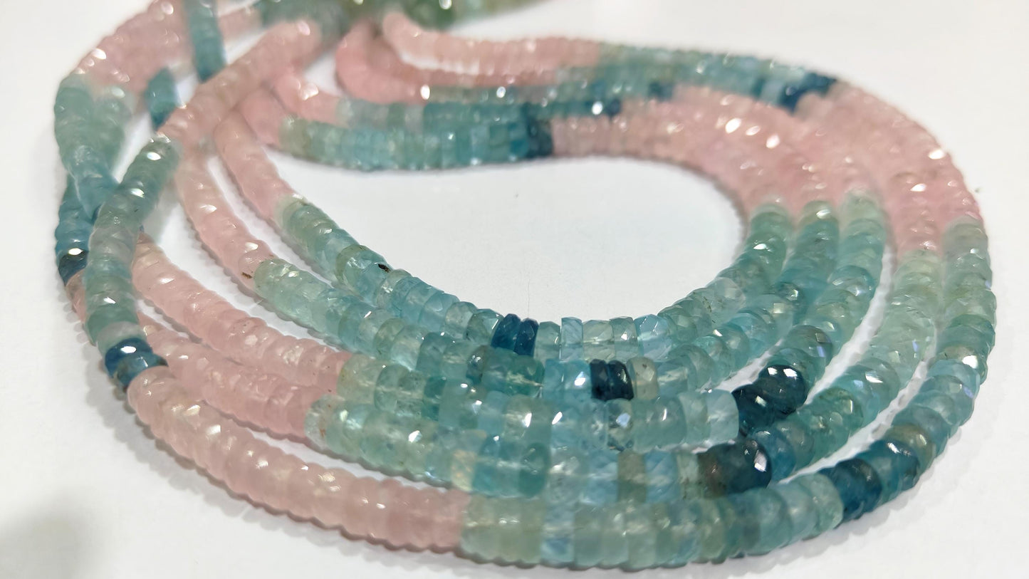 Natural Multi Aquamarine Morganite Rondelle Faceted 4to6mm Gemstone Beads Strand 9.5 inch long High Quality Wholesale Prices