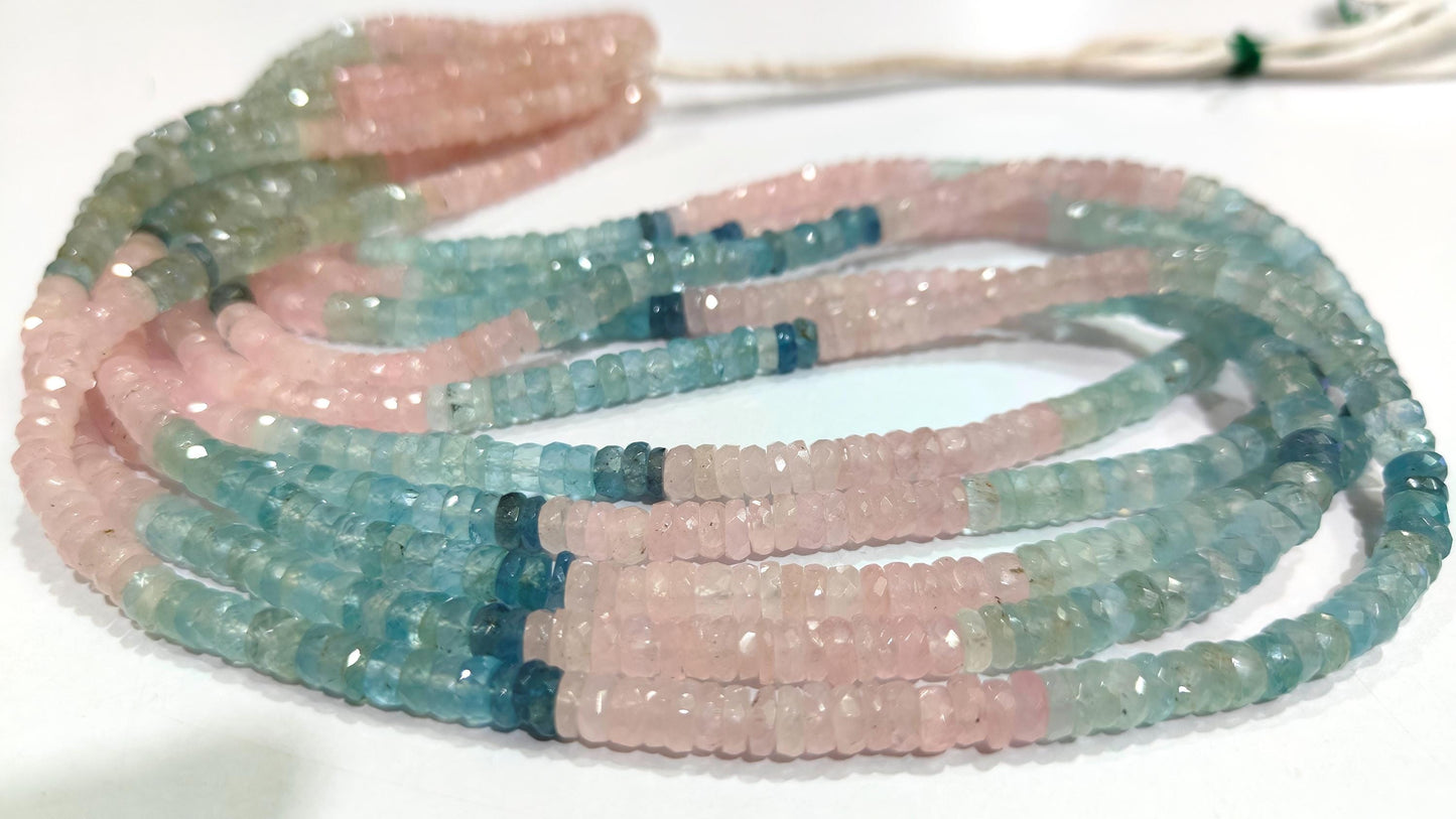 Natural Multi Aquamarine Morganite Rondelle Faceted 4to6mm Gemstone Beads Strand 9.5 inch long High Quality Wholesale Prices