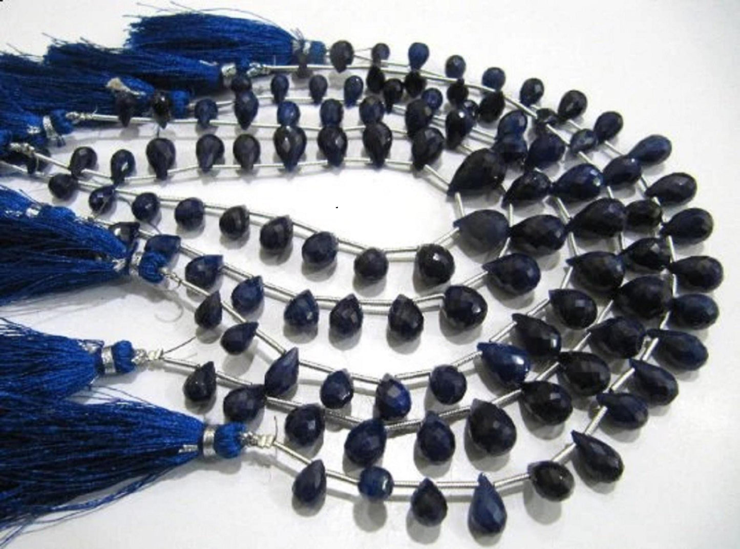 Natural Blue Sapphire Tear drop Shape Faceted Beads 5x6mm To 9x14mm Graduated  Sapphire Sold per strand 8 inches long Top Quality