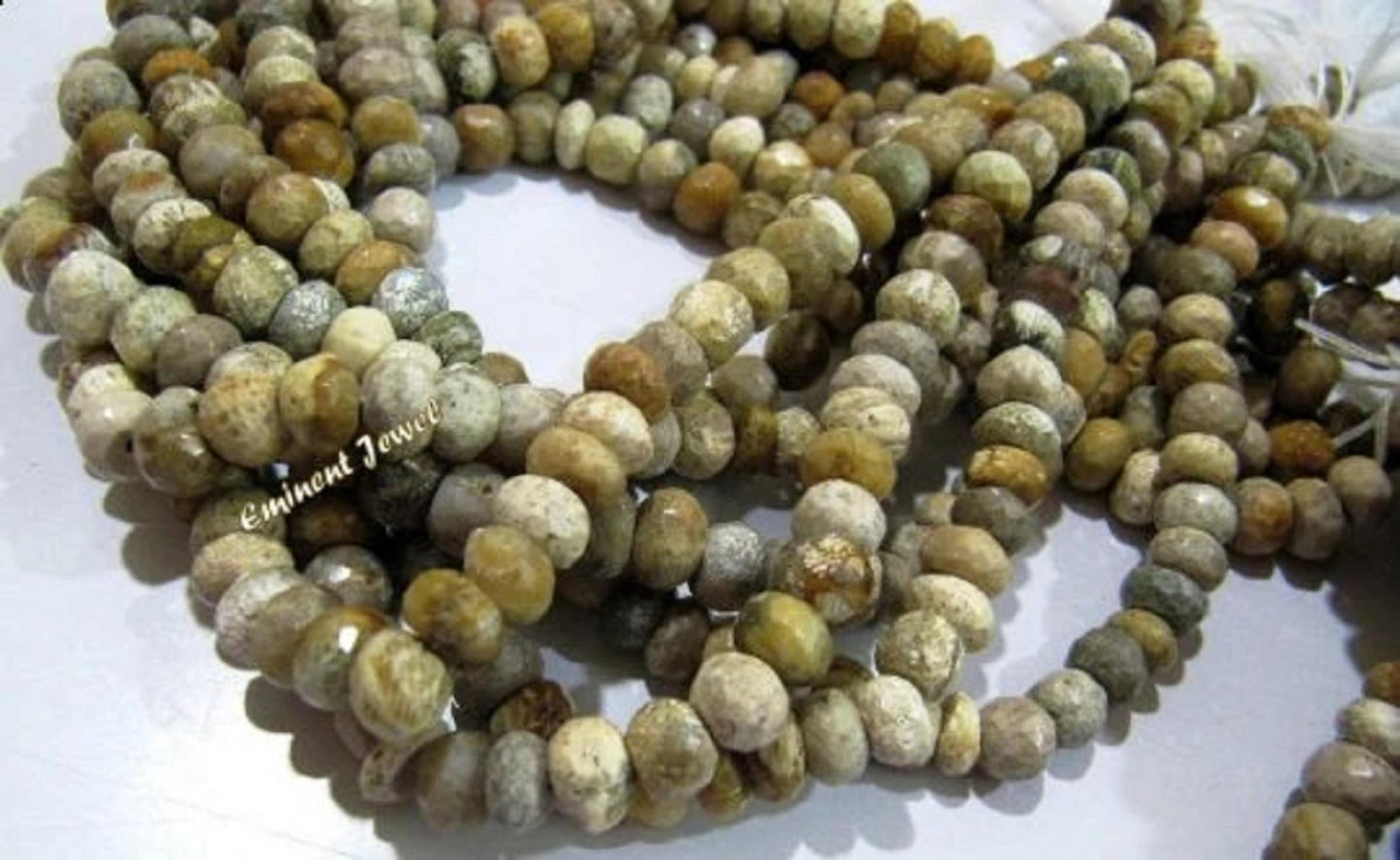 Natural Earth Mined Fossil Coral Beads 7 mm Rondelle Faceted Gemstone Beads  Sold per String 12.5 inches Rare Gemstones Wholesale Prices