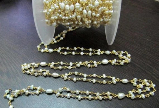 Natural Fresh Water Pearl Chain Multi Stranded Rosary Beaded Chain High Quality Wholesale Prices Necklace  making Chain Per foot