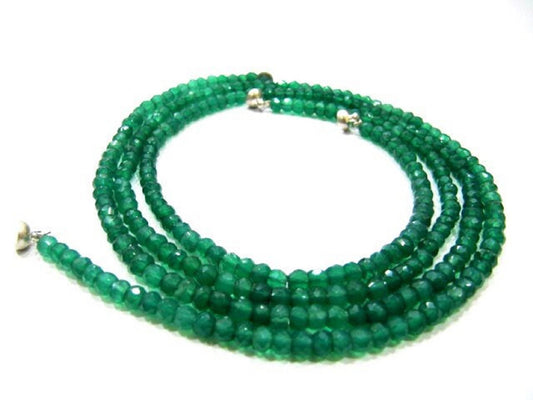 Natural Green Onyx Rondelle Faceted 4mm Green Color Beaded Necklace With Magnetic Clasp Top Quality Wholesale prices