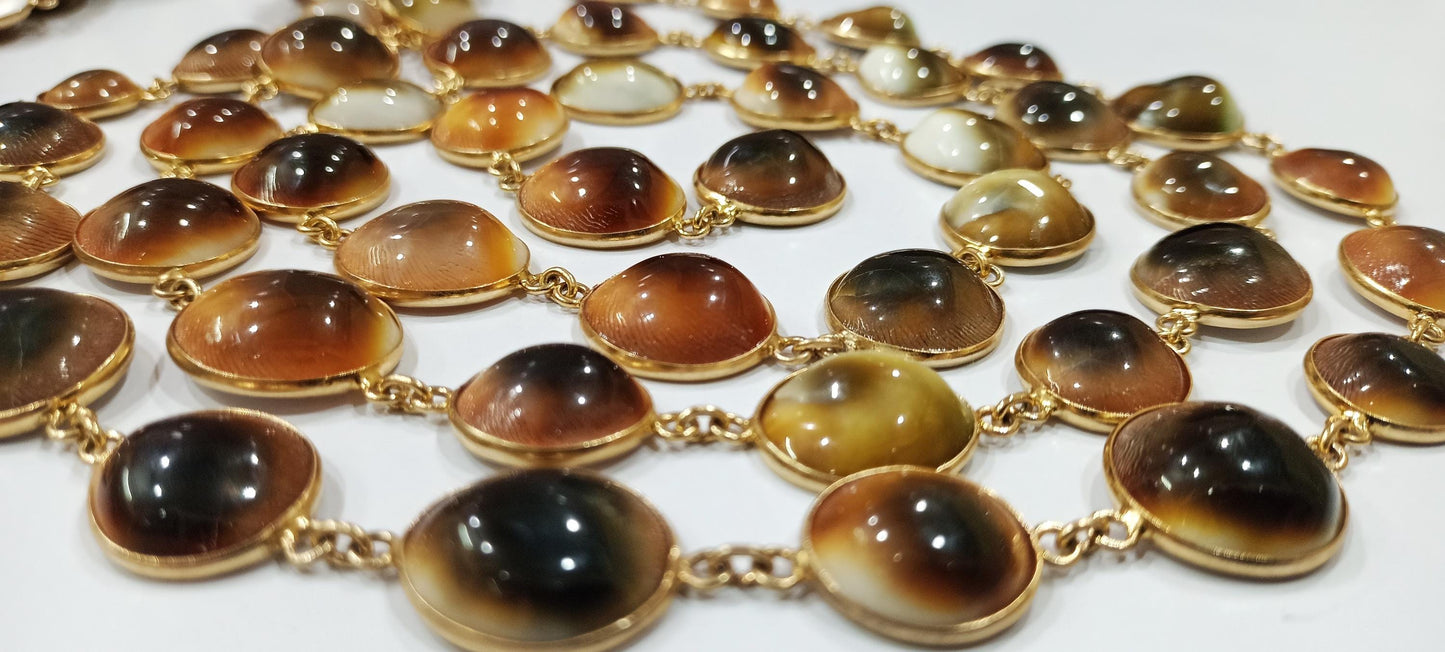 Shiva Eye Round Cabochon 12 to 18mm Shell Beads Raw Organic Fossil Domed Coin Bezel Connector Chain Sold Per Foot Gold Plated.