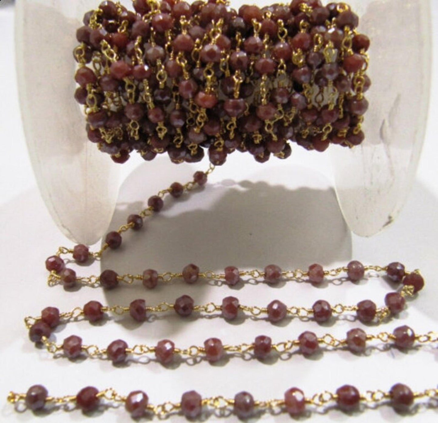 Natural Brown Silverite AB Coated 3-4mm Size Rondelle Faceted Beaded  Rosary Wire Wrapped Beaded chain Wholesale Price per foot