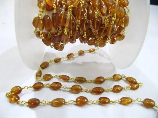 Natural Hessonite Garnet Oval Plain Smooth 6 to 9mm Beaded Rosary Chain High Quality Wholesale Price Sold per foot