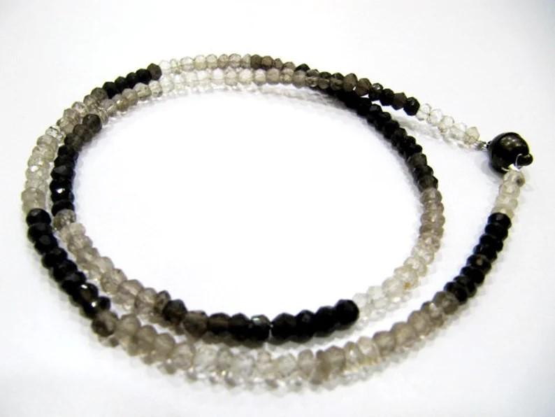 Natural Smoky Quartz  Rondelle Faceted 4mm  Beaded Necklace With Magnetic Clasp Top Quality Wholesale prices