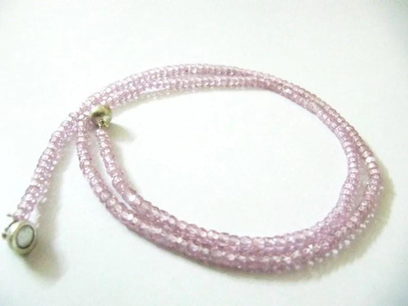 Pink Cubic Zirconia Rondelle Faceted 3mm Pink Color Beaded Necklace Magnetic Clasp Top Quality Wholesale prices