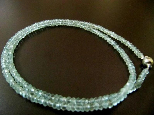 Natural Aquamarine  Rondelle Faceted 4mm Sky Blue Color Beaded Necklace With Magnetic Clasp Top Quality Wholesale prices