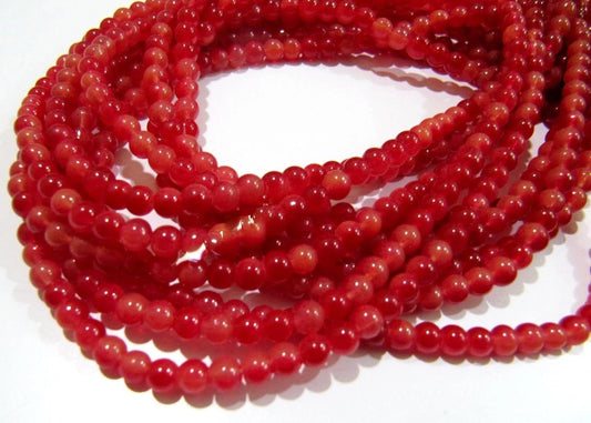 Dyed Ruby Smooth Plain Round beads  4-5mm  Sold per Strand 8 Inches Long  Wholesale Price