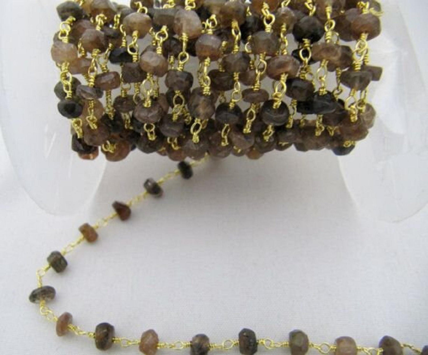 Natural Andalusite Rondelle Faceted Beaded  4-5mm Size Sterling Silver Rosary Brown Bead Chain Wholesale Prices gemstone chain per foot