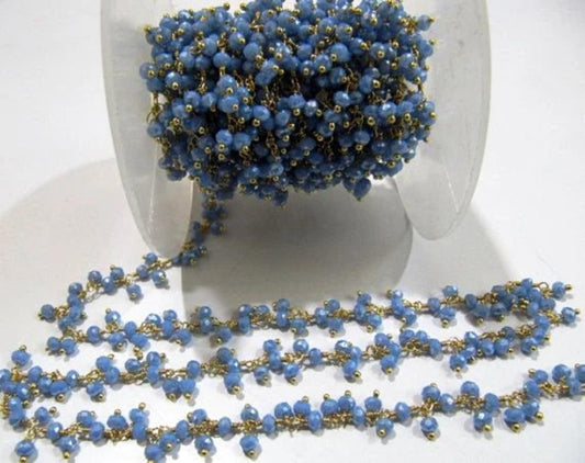 Blue Chalcedony Rondelle Faceted 3-4mm Beads Chain Dangling Cluster Chain Hydro Quartz Chain Cluster Chain Wire Wrapped Jewellery Per Foot