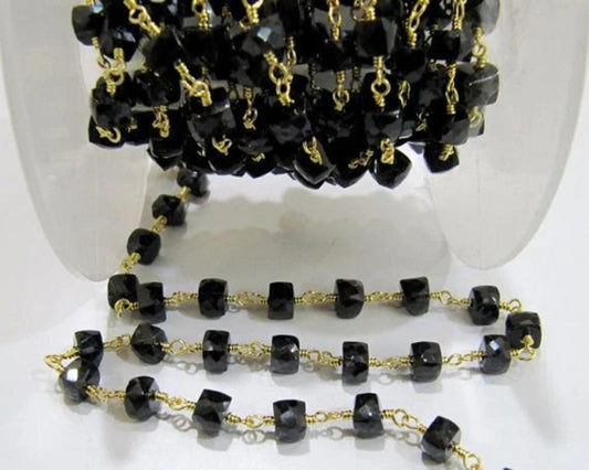Natural Black Spinel  Cube Box Shape Faceted Beaded Size 6mm Black Cube shape Rosary Chain Wholesale Prices Sold Per Foot  chain