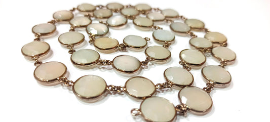 Natural White Moonstone Coin Shape Briolette 12mm Bezel Connector Chain Sold Per Foot