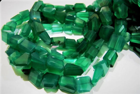 AAA Quality Laser Cut Green Onyx Beads / Nugget Shape Green Chalcedony Beads 10 to 12 mm Strand 10 inches long  Semi Precious Gemstones