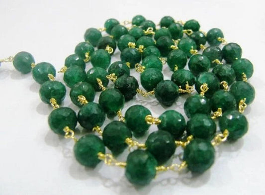 3Ft-Emerald Round faceted 6mm Beaded Chain Dyed Emerald Beads Rosary Chain Corundum Beads Wire Wrapped Chain Wholesale Prices